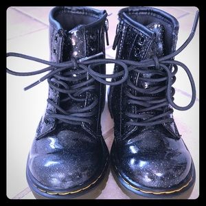 Dr Martens black patent glitter boots